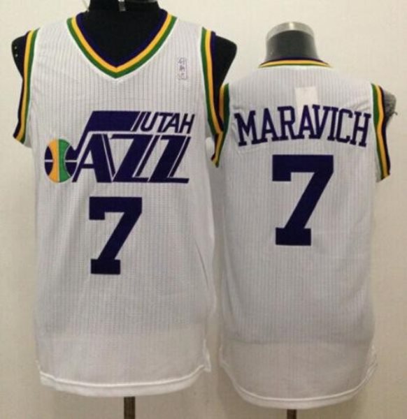 NBA Jazz 7 Pete Maravich White Throwback Men Jersey