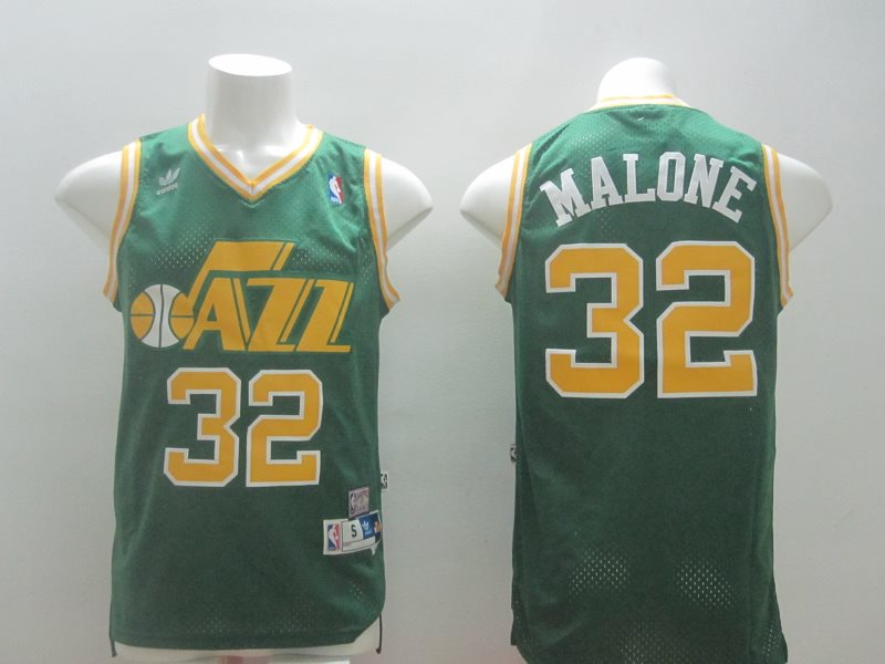 NBA Jazz 32 Karl Malone Green Men Jersey