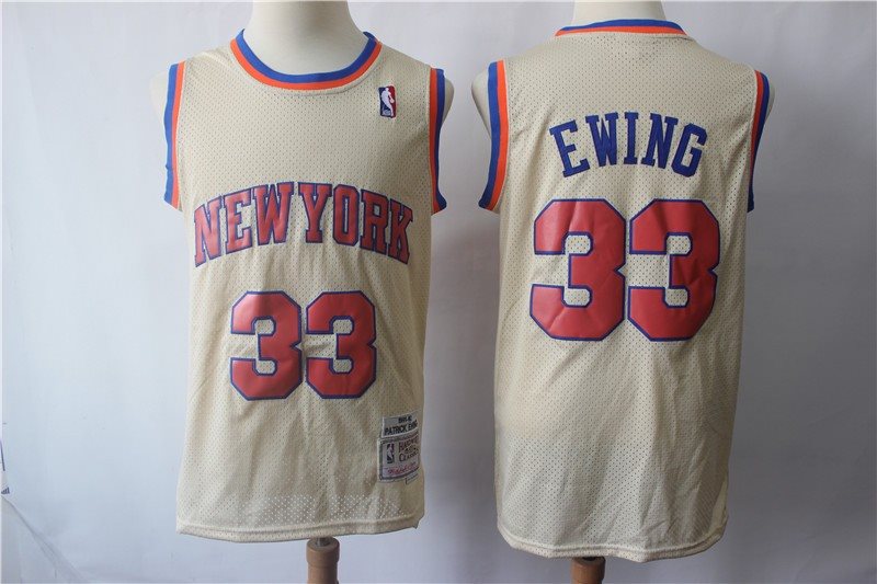 NBA Knicks 33 Patrick Ewing Cream Hardwood Classics Men Jersey
