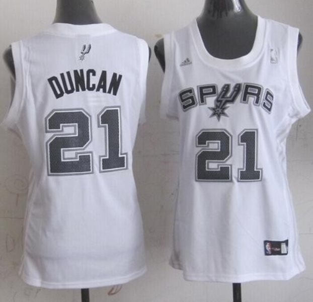 NBA Spurs 21 Tim Duncan White women Jersey