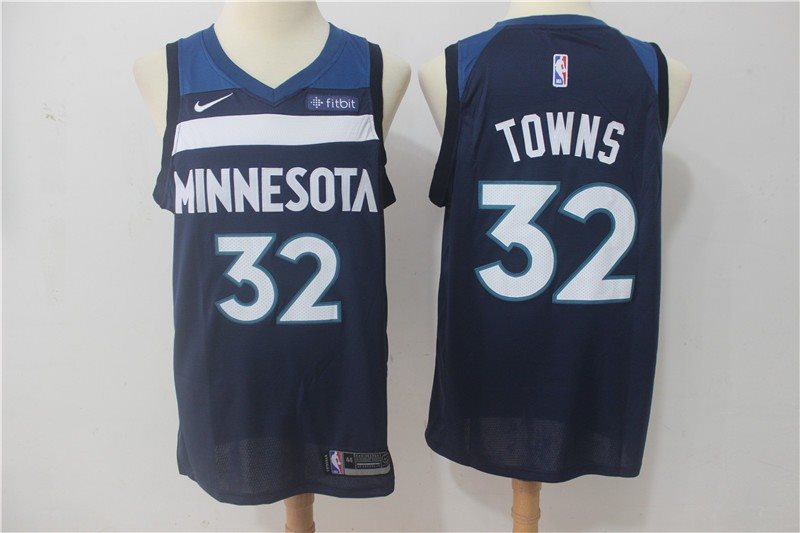 NBA Timberwolves 32 Karl-Anthony Towns Navy Nike Swingman Men Jersey