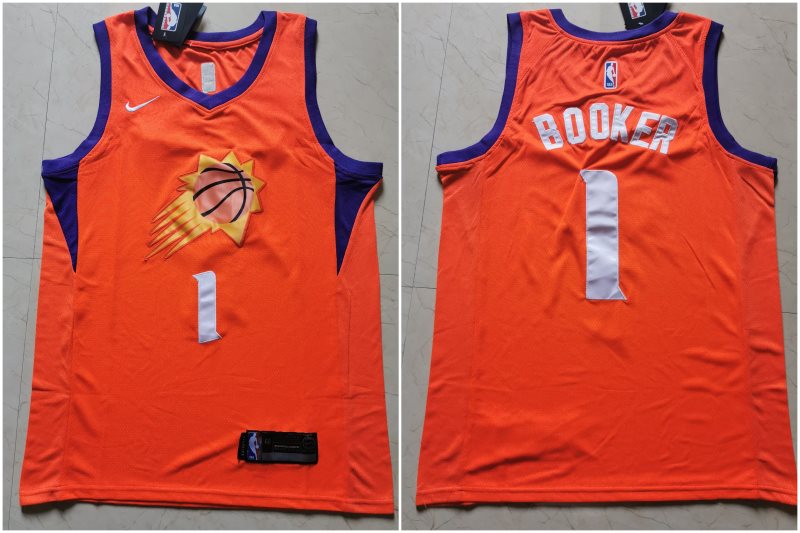 NBA Suns 1 Devin Booker Orange Nike Men Jersey