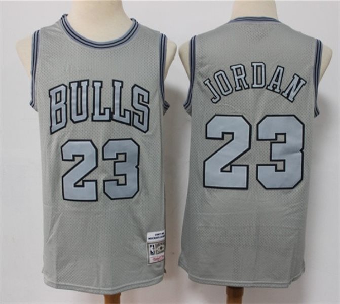 NBA Bulls 23 Michael Jordan Grey Throwback Men Jersey