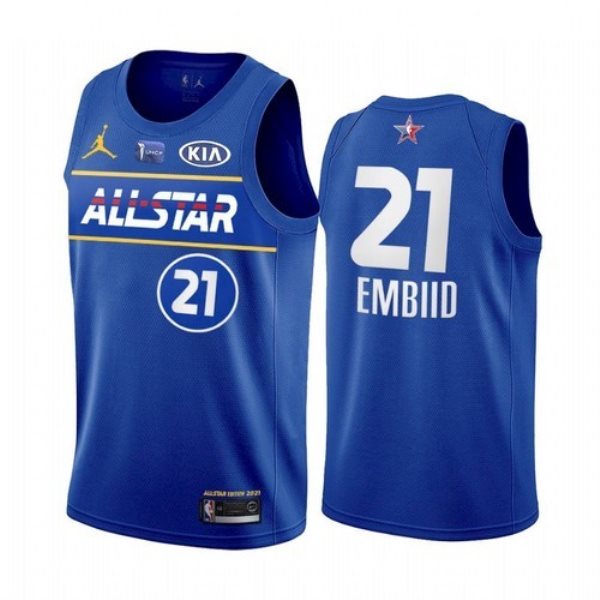 NBA 76ers 21 Joel Embiid Blue Eastern Conference 2021 All-Star Men Jersey