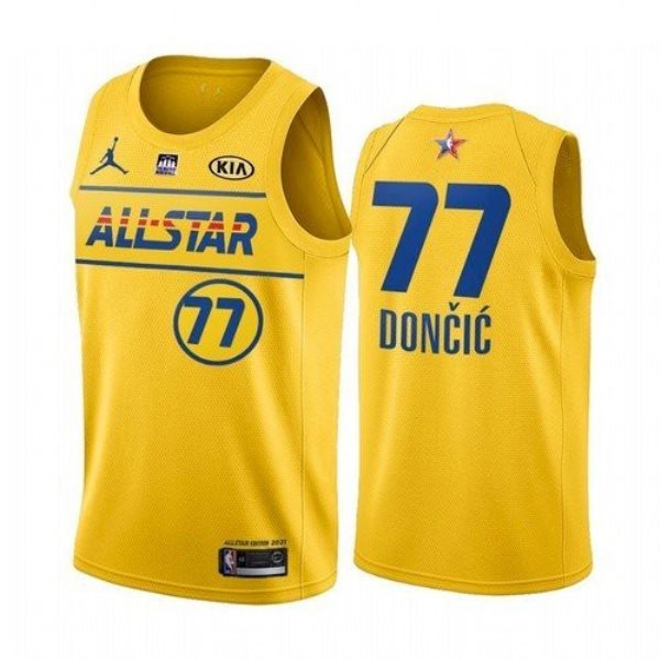 NBA Mavericks 77 Luka Doncic Yellow Western Conference 2021 All-Star Men Jersey