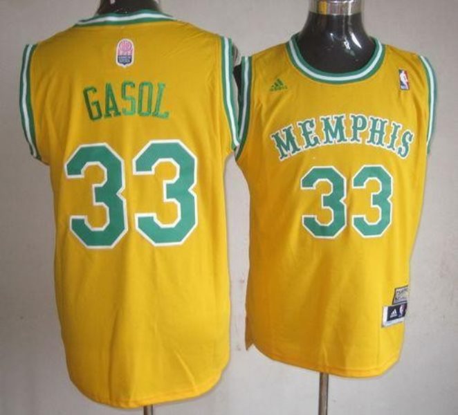 NBA Grizzlies 33 Marc Gasol Yellow ABA Hardwood Classic Men Jersey