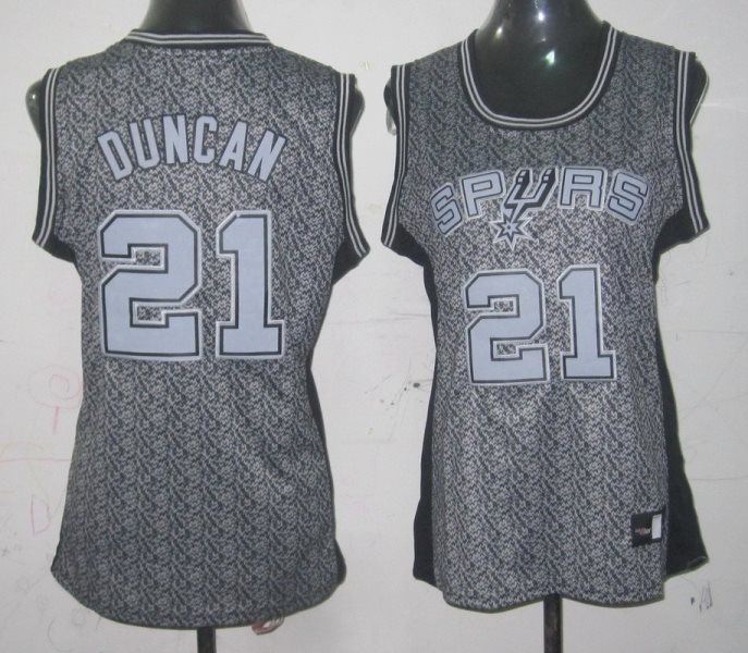 NBA Spurs 21 Tim Duncan Grey Static Women Jersey