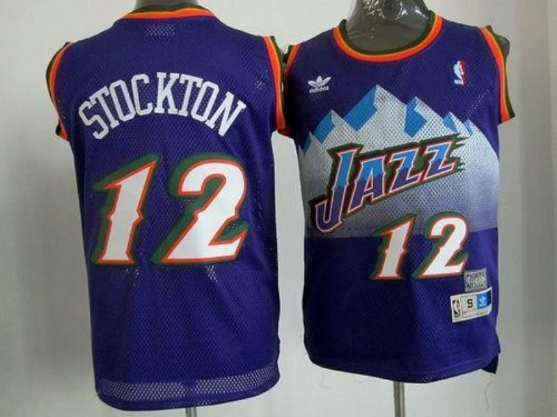 NBA Jazz 12 John Stockton Purple Throwback Men Jersey