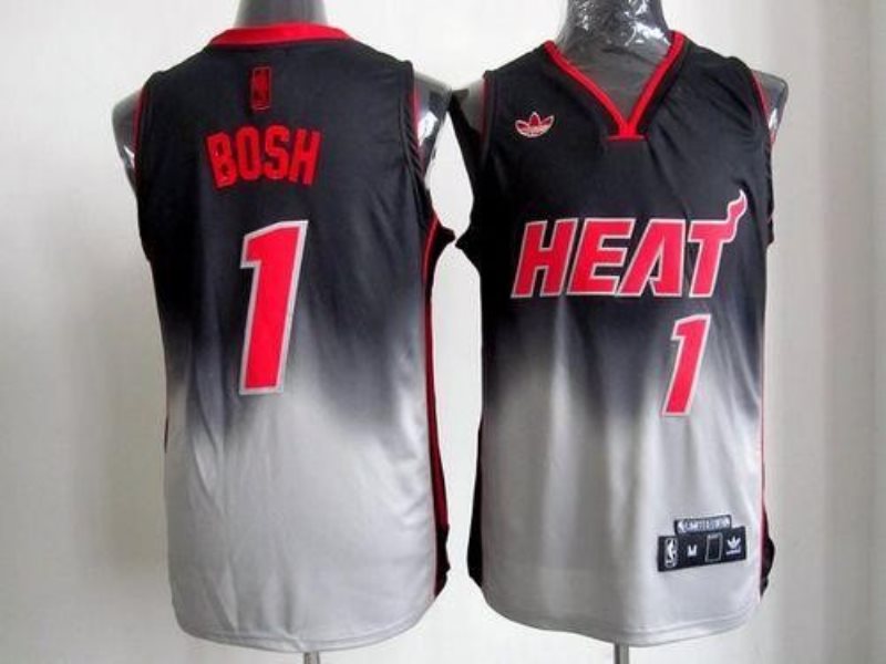 NBA Heat 1 Chris Bosh Black Grey Fadeaway Men Jersey
