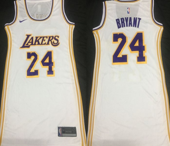 NBA Lakers 24 Kobe Bryant White Nike Women Dress