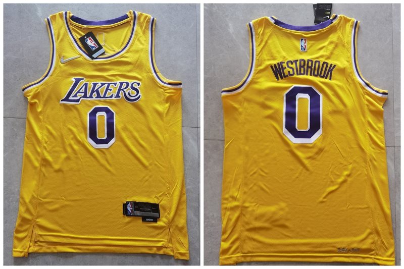 NBA Lakers 0 Russell Westbrook Yellow 75th Anniversary Men Jersey