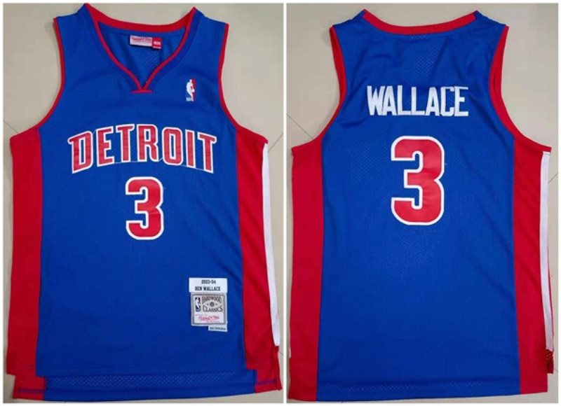NBA Pistons 3 Ben Wallace 2003-04 Blue Throwback Men Jersey