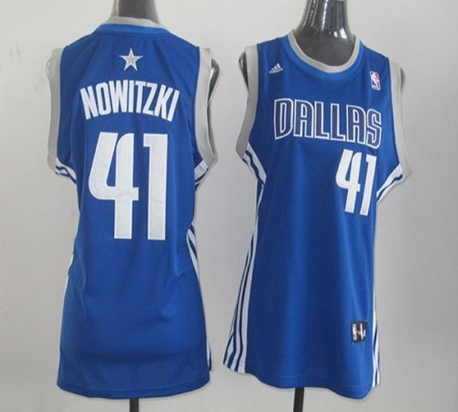 NBA Mavericks 41 Dirk Nowitzki Blue Road Women Jersey