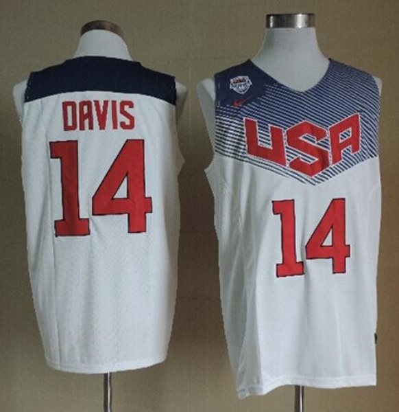 Team USA No.14 Anthony Davis White Men's Basketball Jersey