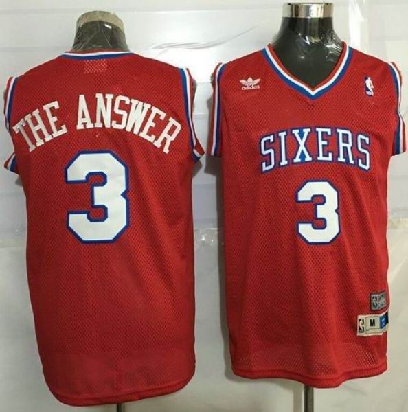 NBA 76ers 3 Allen Iverson Red Throwback The Answer Men Jersey