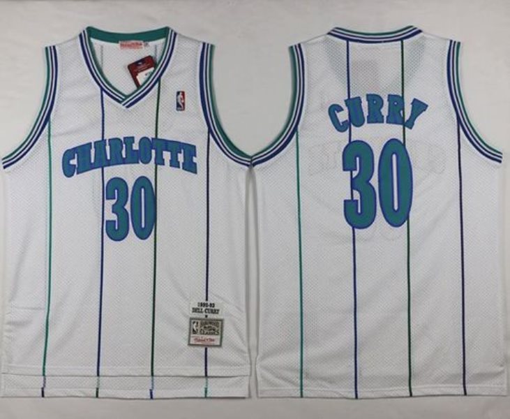 NBA Hornets 30 Dell Curry White Throwback Men Jersey