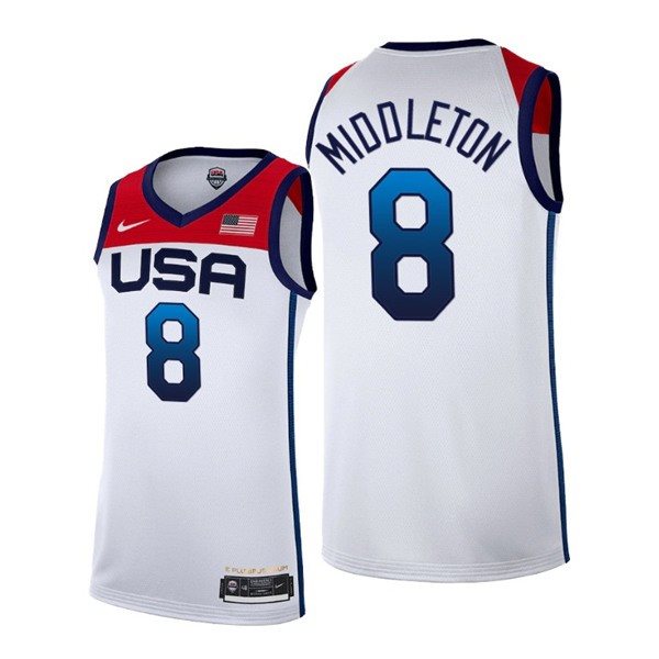 USA Basketball 8 Khris Middleton 2021 Tokyo Olympics White Home Men Jersey