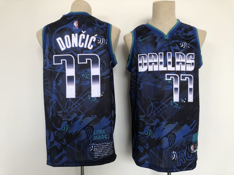 NBA Mavericks 77 Luka Doncic Blue MVP Men Jersey