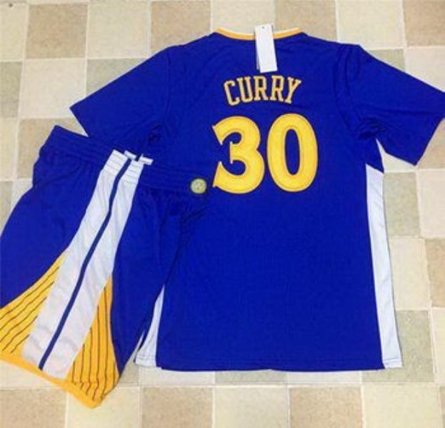 NBA Warriors 30 Stephen Curry Blue Short Sleeve Men Jersey with Shorts