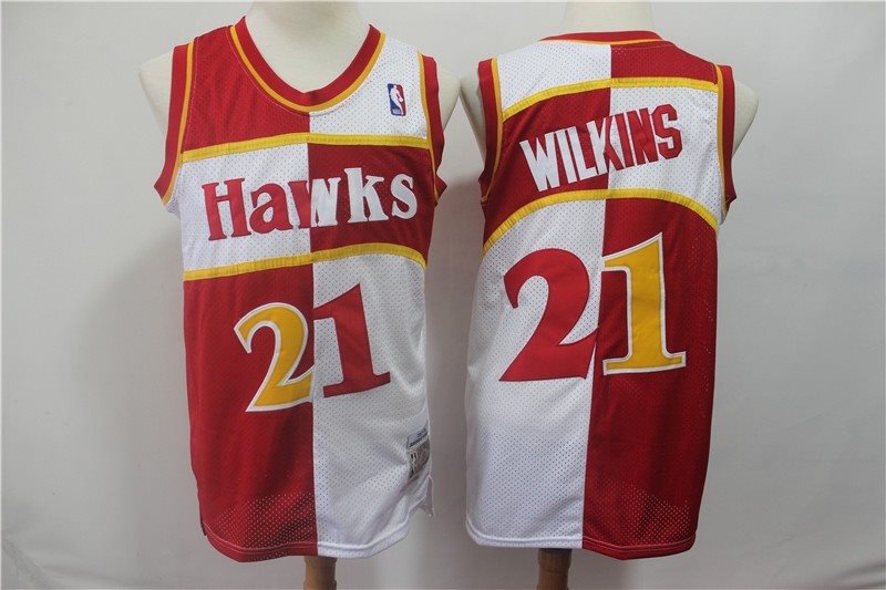 NBA Hawks 21 Dominique Wilkins Red And White Split Men Jersey