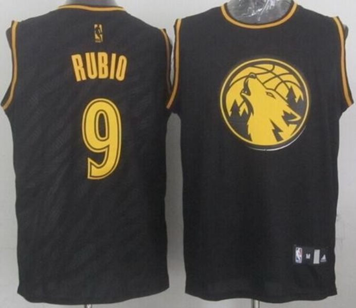 NBA Timberwolves 9 Ricky Rubio Black Precious Metals Men Jersey