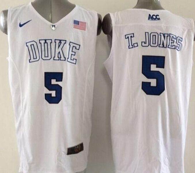 NCAA Duke Blue Devils 5 Tyus Jones White Basketball Elite Men Jersey