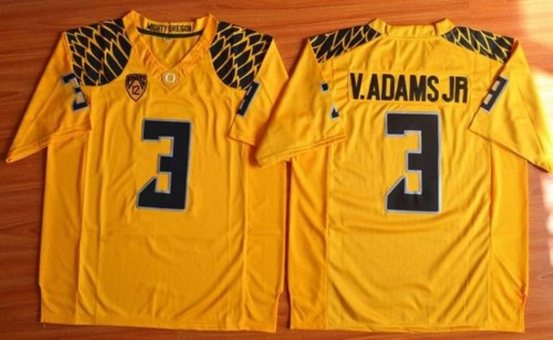 NCAA Oregon Ducks 3 Vernon Adams Jr. Olive Yellow Men Jersey With Pac-12 Patch