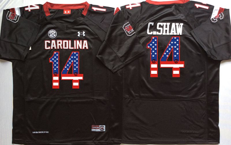 NCAA South Carolina Gamecocks 14 Connor Shaw Black USA Flag Men Jersey