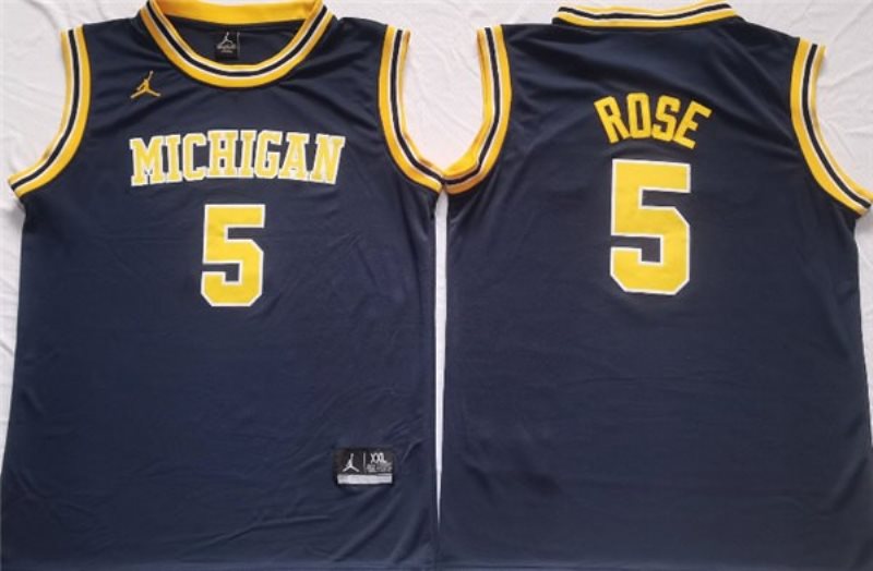 NCAA Michigan Wolverines 5 Jalen Rose Navy Men Jersey