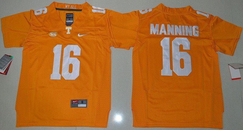 NCAA Tennessee Volunteers 16 Peyton Manning Orange Men Jersey SEC Patch