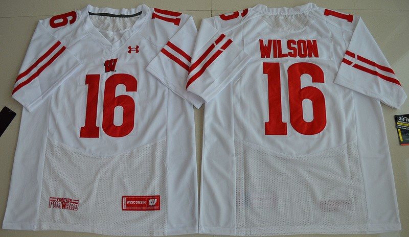 NCAA Wisconsin Badgers 16 Russell Wilson White 2016 Elite Men Jersey