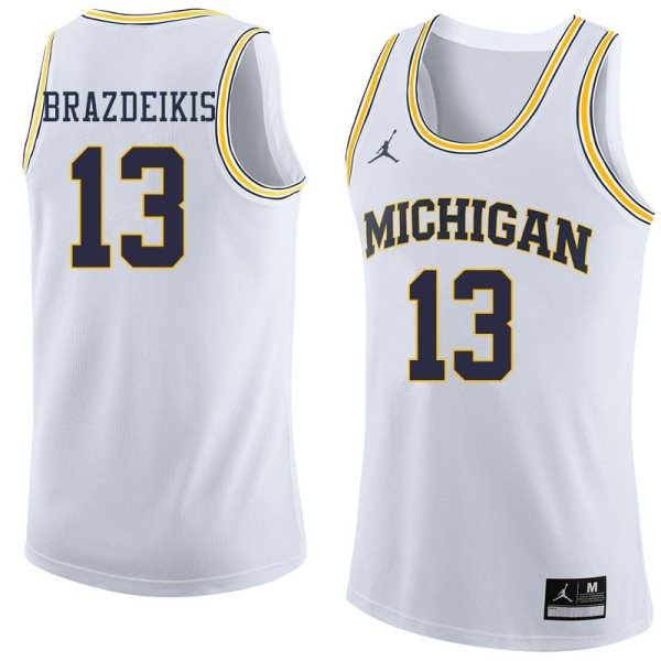 NCAA University of Michigan 13 Ignas Brazdeikis White College Basketball Men Jersey