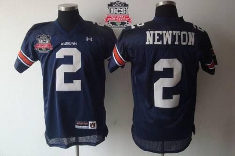 NCAA Auburn Tigers 2 Cameron Newton Blue 2014 BCS Bowl Patch Men Jersey