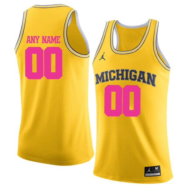 NCAA University Of Michigan Yellow 2018 Breast Cancer Awareness Men's Customized College Basketball Men Jersey