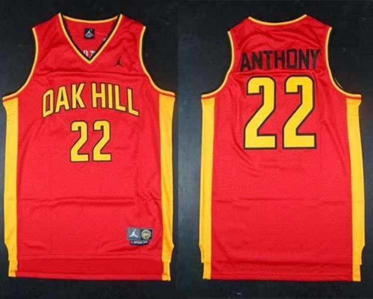 Oak Hill 22 Carmelo Anthony Red High School Basketball Men Jersey