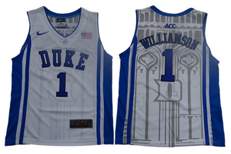 NCAA Duke Blue Devils 1 Zion Williamson White Nike College Basketball Youth Jersey