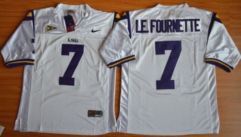 NCAA LSU Tigers 7 Leonard Fournette White Men Jersey With SEC Patch