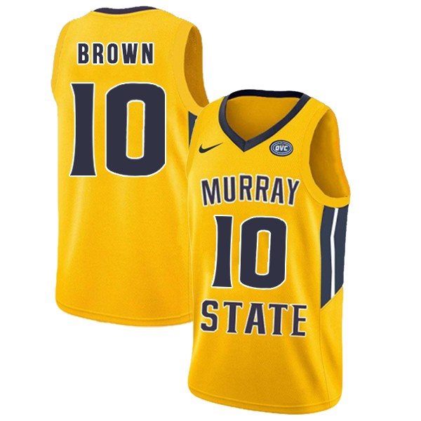 NCAA Murray State Racers 10 Tevin Brown Yellow College Basketball Men Jersey