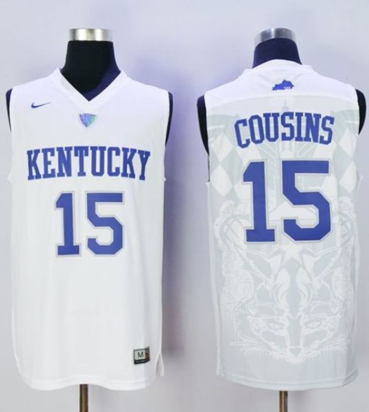 NCAA Kentucky Wildcats 15 DeMarcus Cousins White Basketball Men Jersey