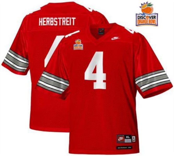NCAA Ohio State Buckeyes 4 Kirk Herbstreit Red Legends of the Scarlet and Gray Throwback 2014 Discover Orange Bowl Patch Men Jersey