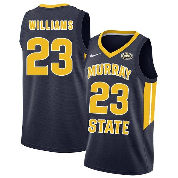 NCAA Murray State Racers 23 KJ Williams Navy College Basketball Men Jersey