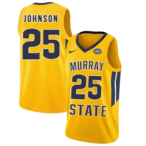NCAA Murray State Racers 25 Jalen Johnson Yellow College Basketball Men Jersey