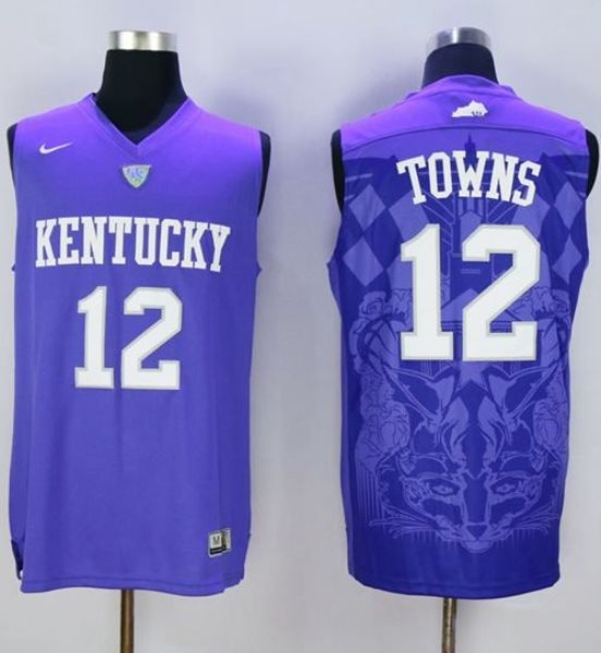 NCAA Kentucky Wildcats 12 Karl-Anthony Towns Blue Basketball Men Jersey
