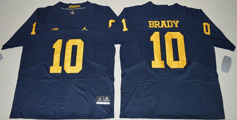 NCAA Michigan Wolverines 10 Tom Brady Football 2016 Jordan Brand Elite Navy Blue Men Jersey
