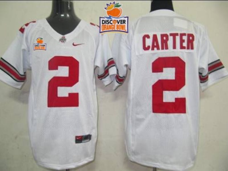 NCAA Ohio State Buckeyes 2 Cris Carter White 2014 Discover Orange Bowl Patch Men Jersey