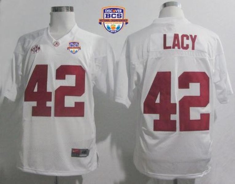 NCAA Alabama Crimson Tide 42 Eddie Lacy White 2013 BCS National Championship Men Jersey