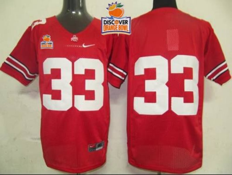NCAA Ohio State Buckeyes 33 Red 2014 Discover Orange Bowl Patch Men Jersey