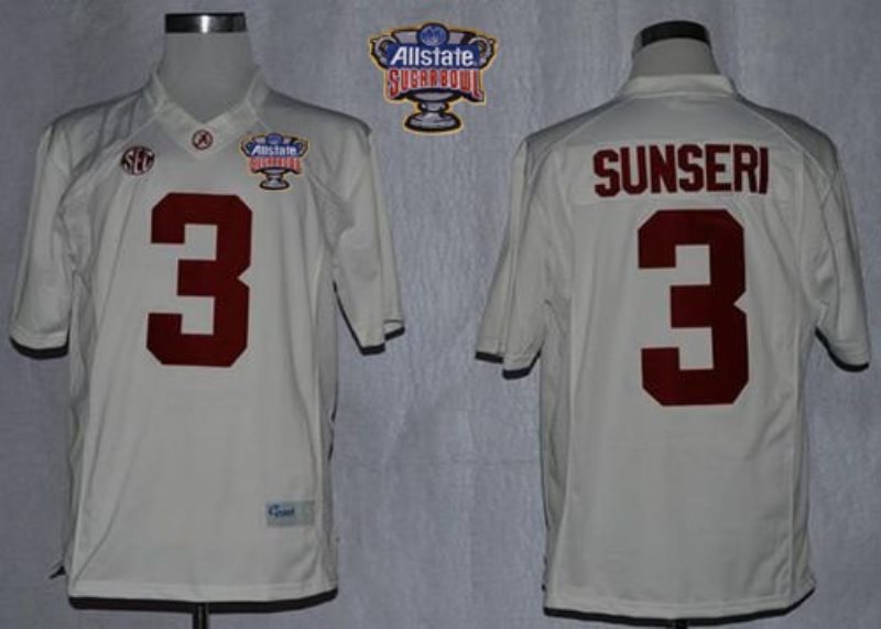 NCAA Alabama Crimson Tide 3 Vinnie Sunseri White Limited 2014 Sugar Bowl Patch Men Jersey