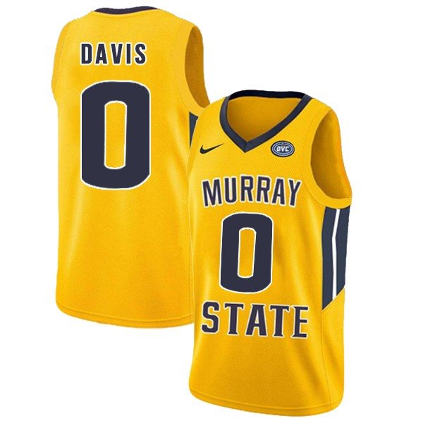 NCAA Murray State Racers 0 Mike Davis Yellow College Basketball Men Jersey