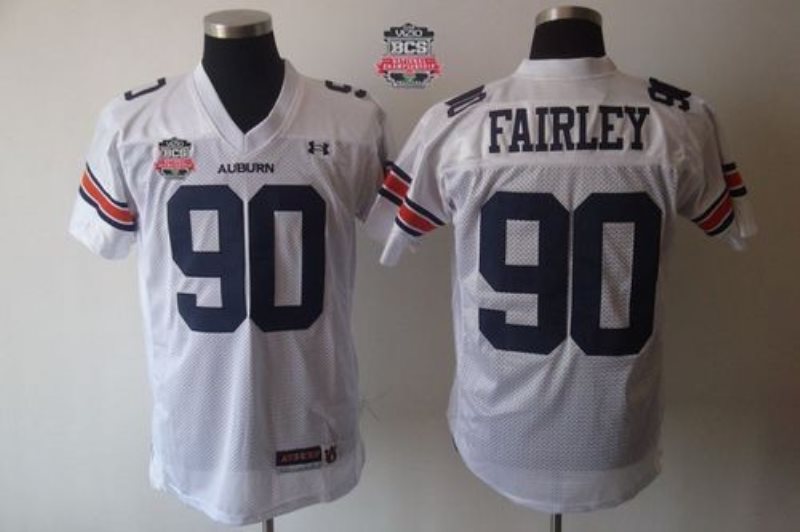 NCAA Auburn Tigers 90 Fairley White 2014 BCS Bowl Patch Men Jersey